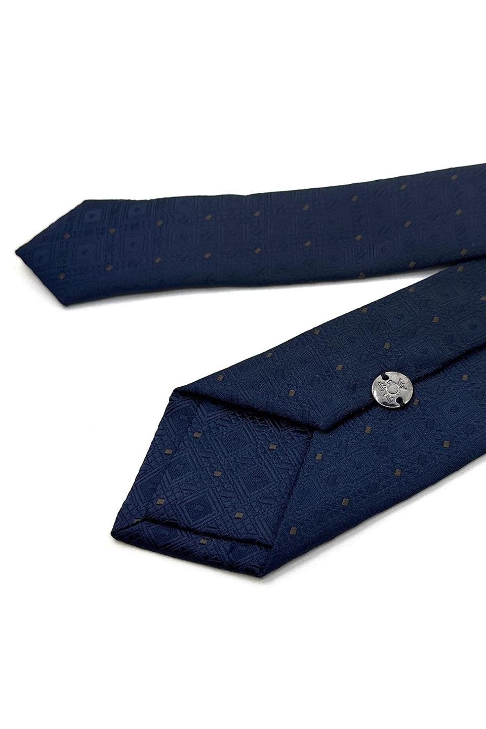 Lacivert Kare Desen İnce Kravat SK7738