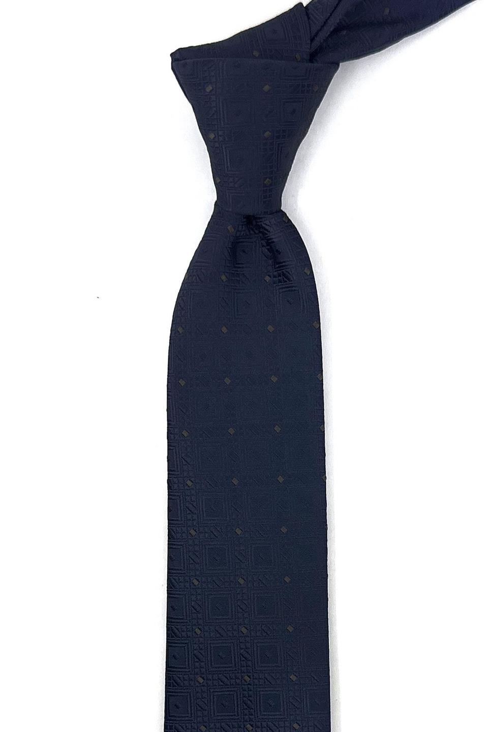 Lacivert Kare Desen İnce Kravat SK7738