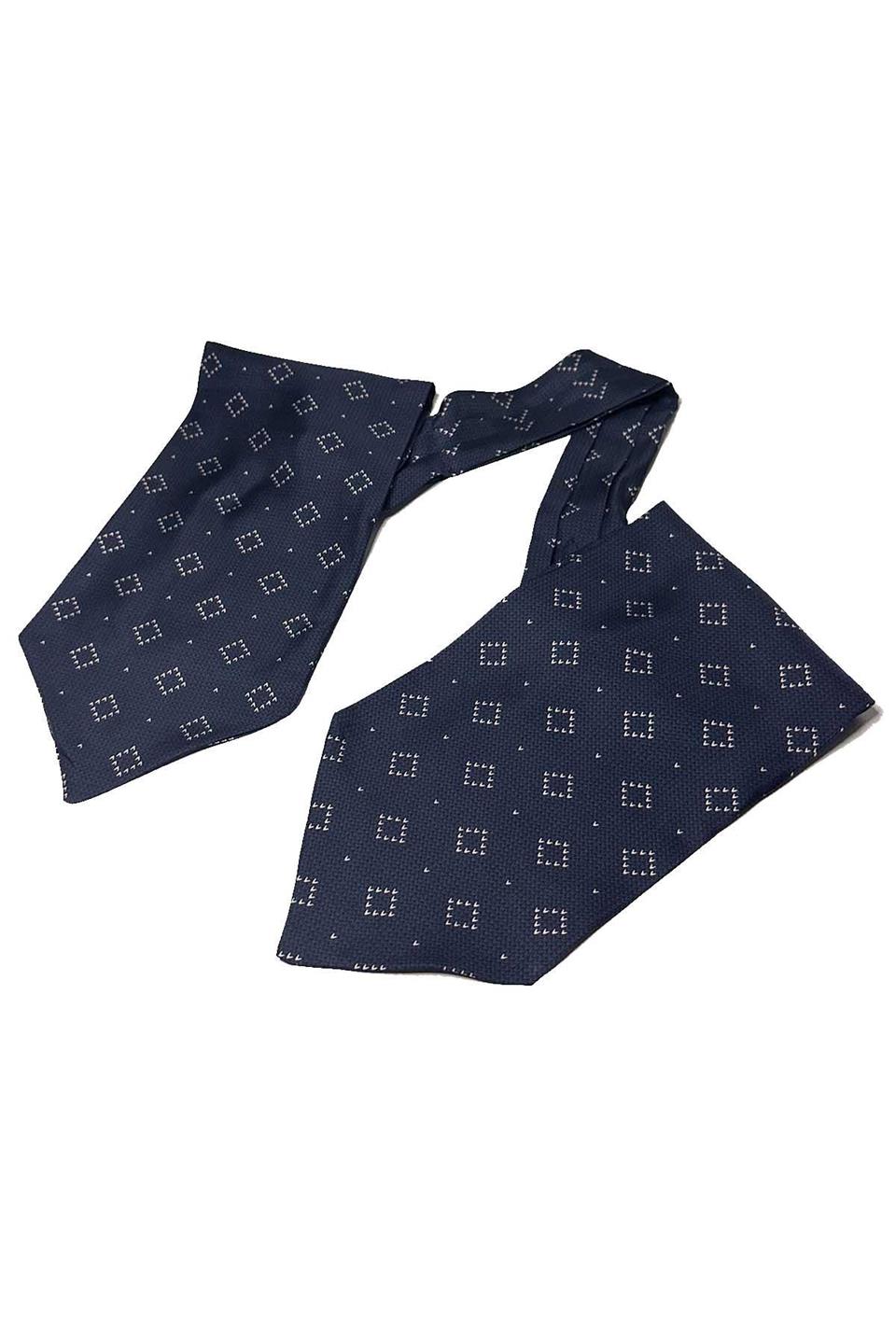 Lacivert Kare Desen İtalyan İpek Erkek Ascot K620