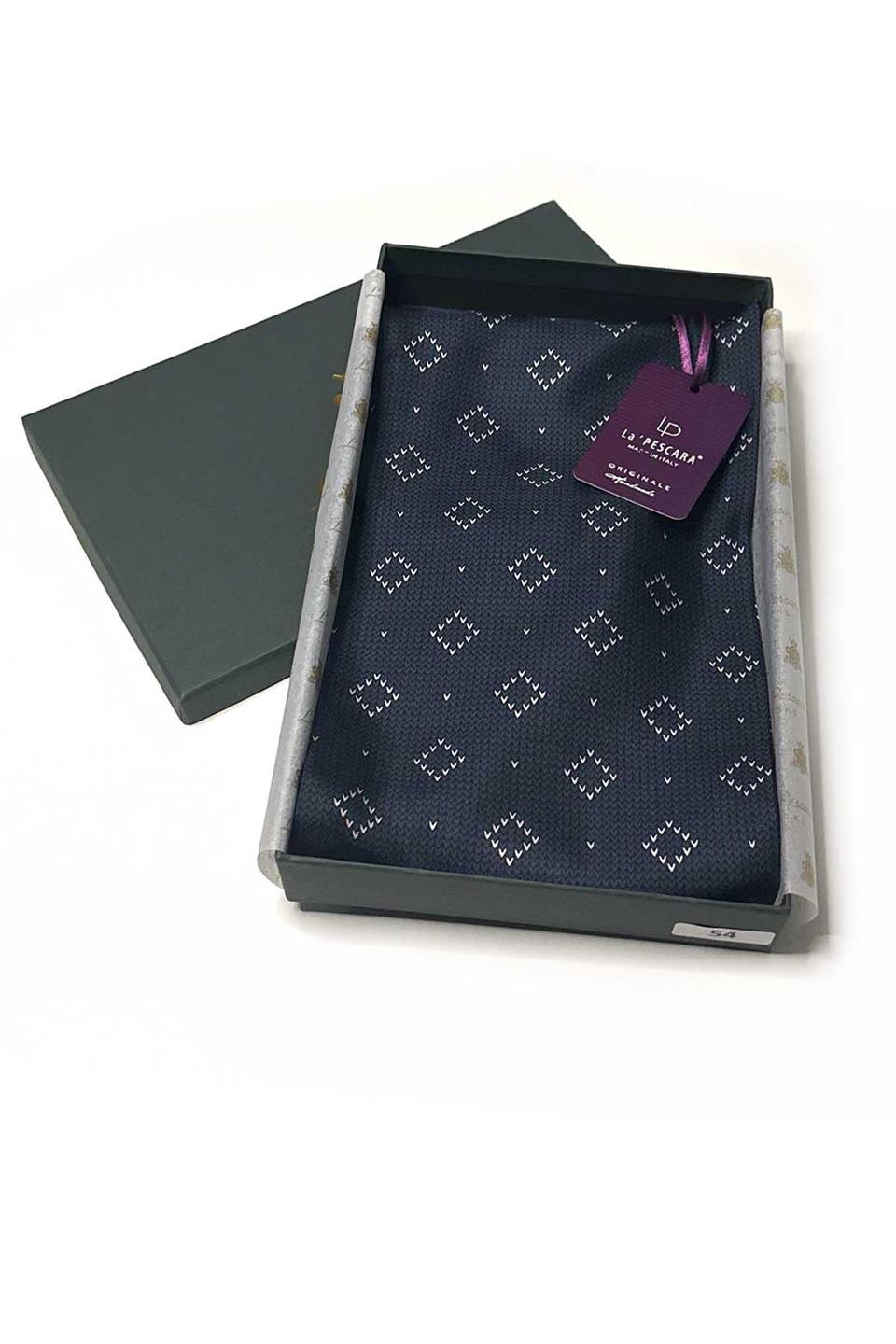 Lacivert Kare Desen İtalyan İpek Erkek Ascot K620