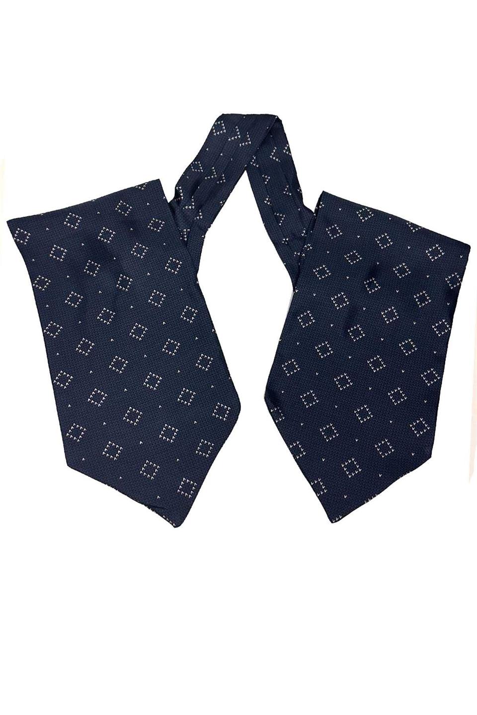 Lacivert Kare Desen İtalyan İpek Erkek Ascot K620
