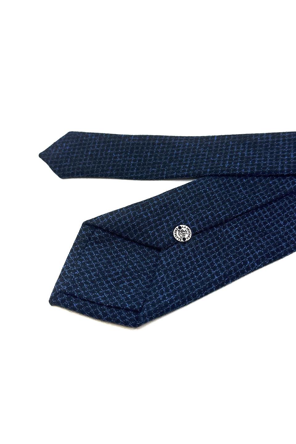 Lacivert Kare Desen Mendilli Klasik Yün Kravat KK12126