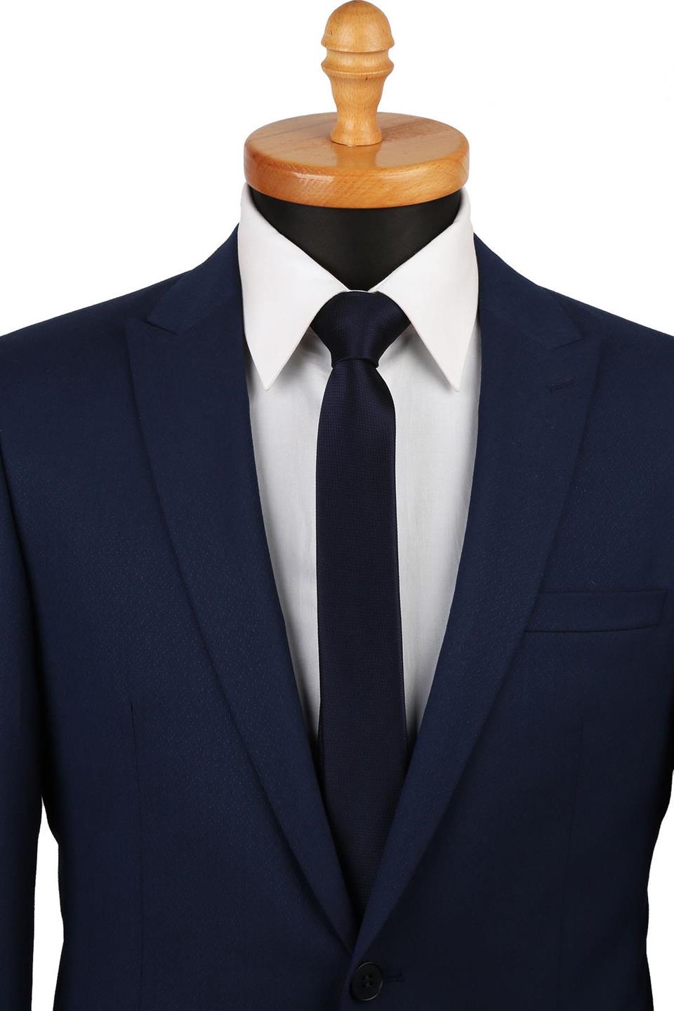 Lacivert Kendinden Desen Çok İnce Kravat UST17