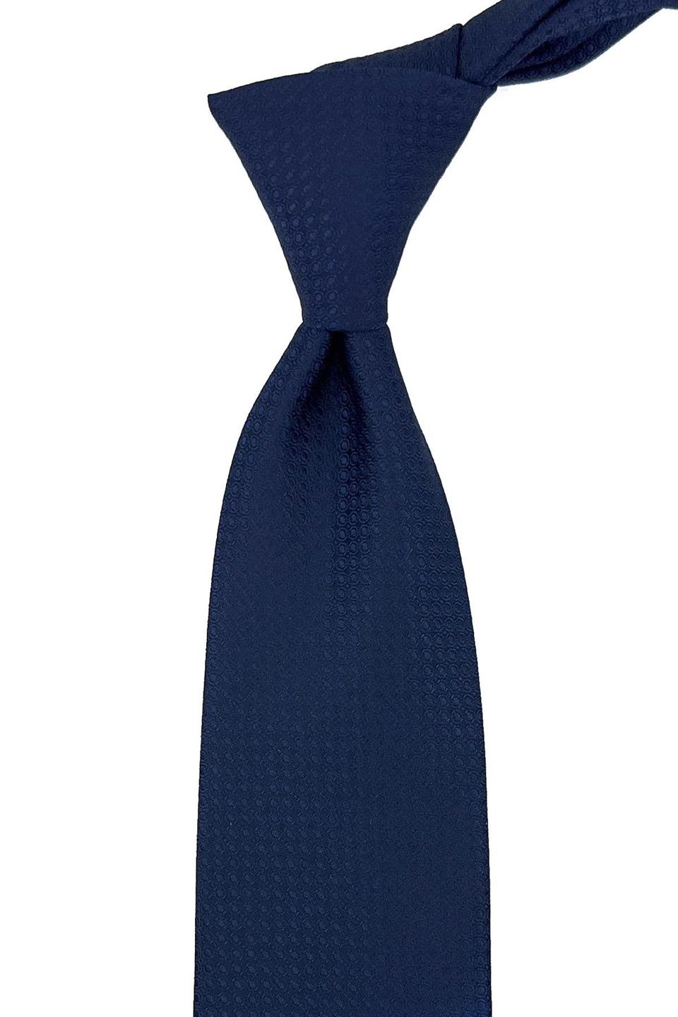 Lacivert Kendinden Desen Mendilli Klasik Kravat KK11174
