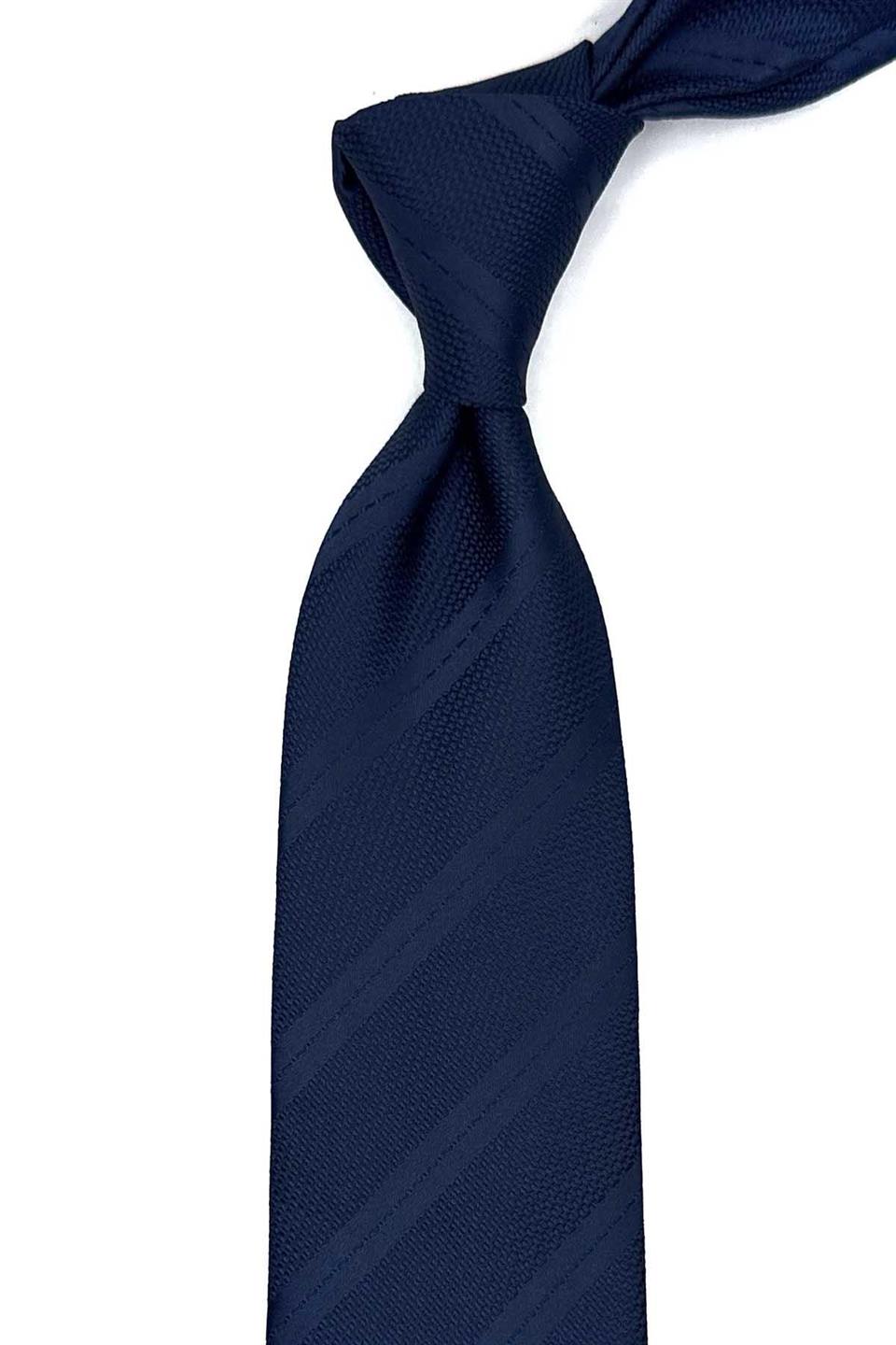 Lacivert Kendinden Desen Mendilli Klasik Kravat KK13074