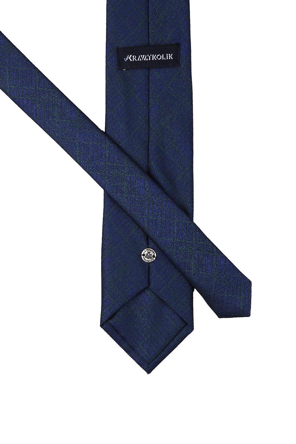 Lacivert Kendinden Desen Mendilli Klasik Kravat KK10232