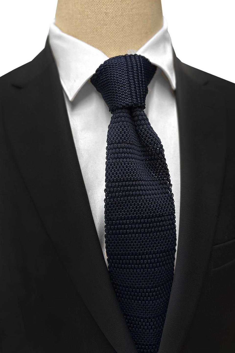Lacivert Kendinden Desen Örgü Kravat ÖR8337