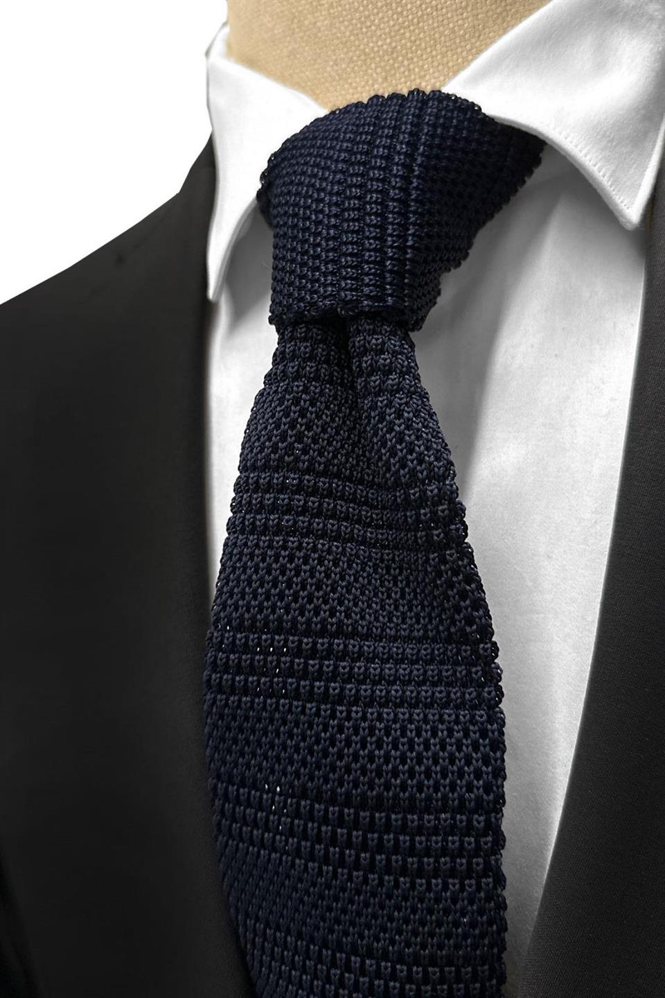 Lacivert Kendinden Desen Örgü Kravat ÖR8337