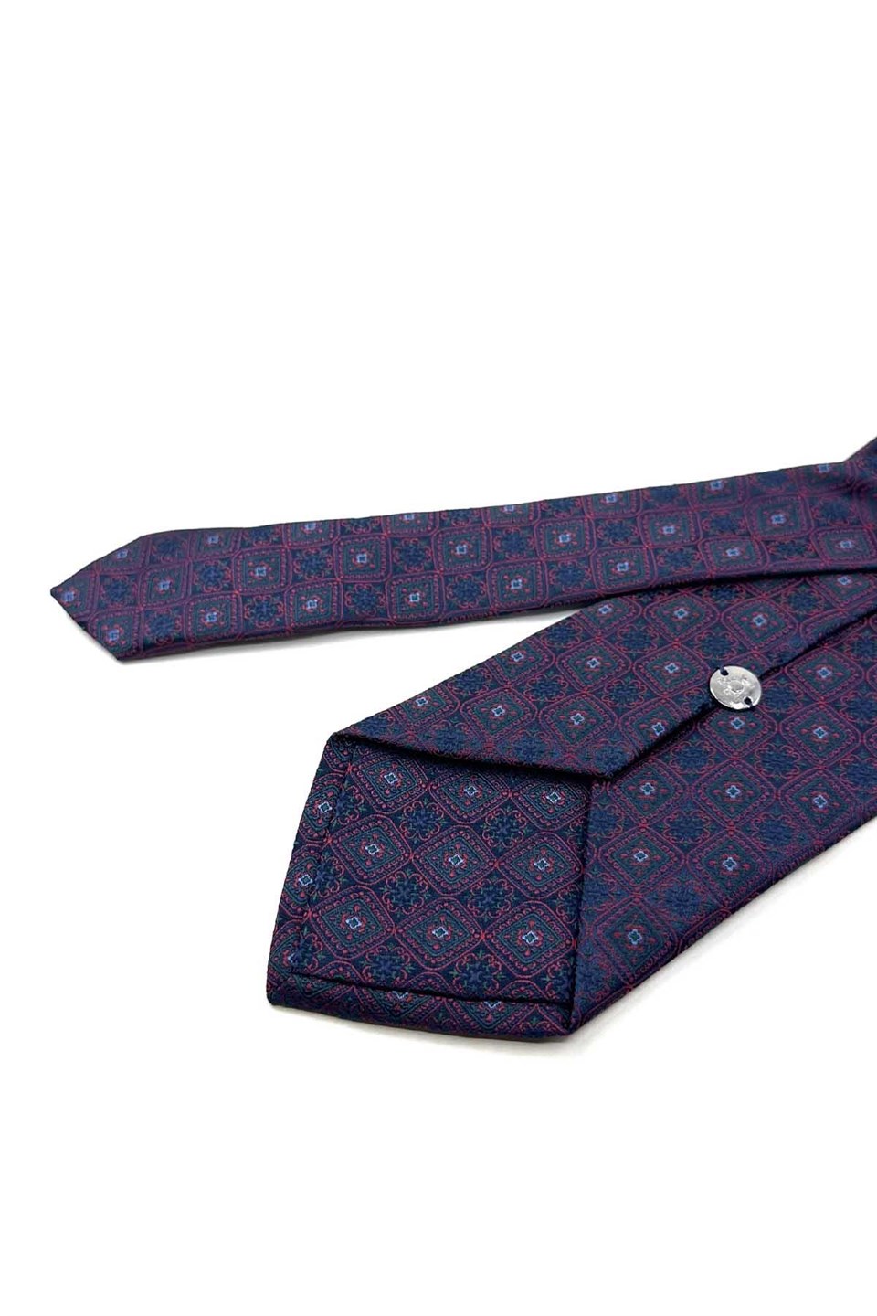 Lacivert Kırmızı Motif Desen Mendilli Klasik Kravat KK13899