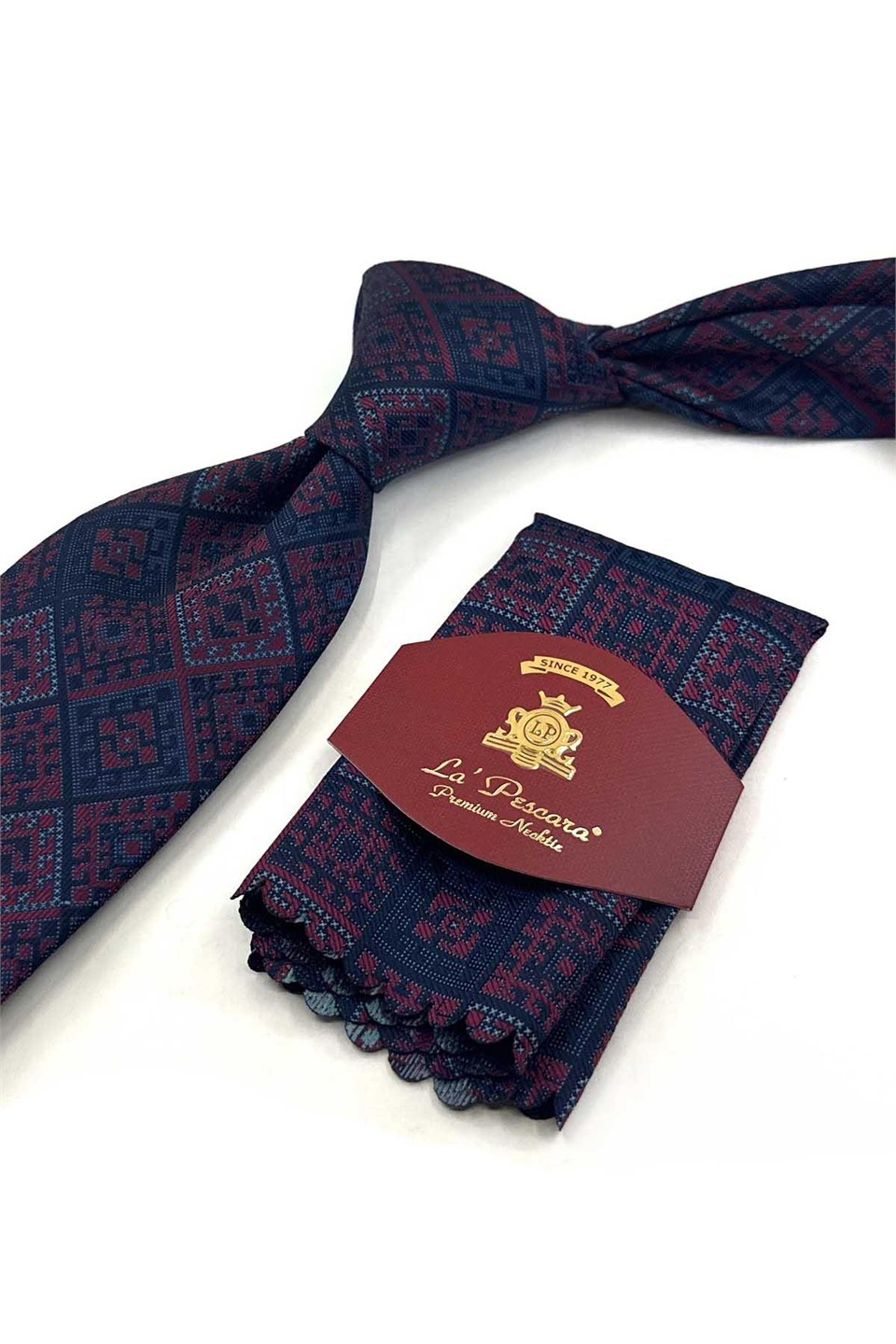 Lacivert Kırmızı Motif Kravat PRM153