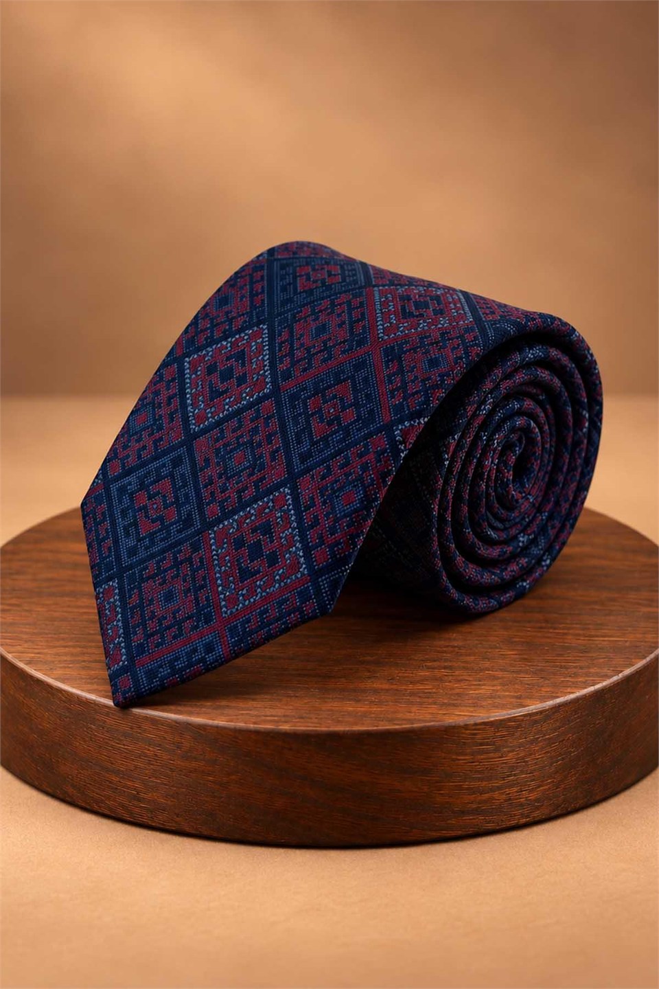 Lacivert Kırmızı Motif Kravat PRM153