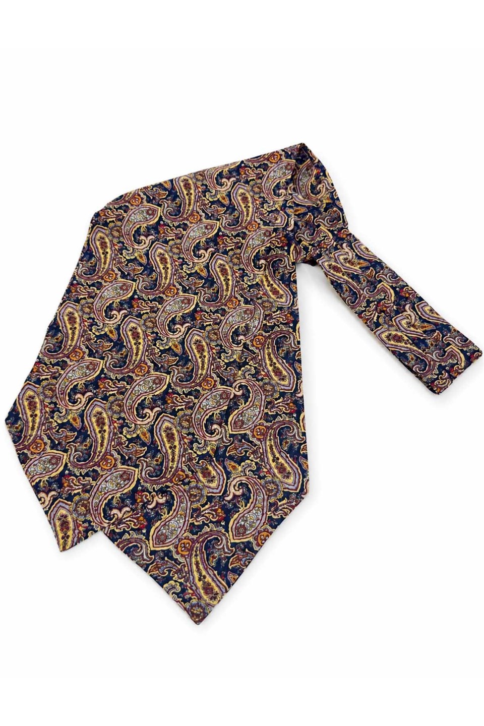 Lacivert Kırmızı Şal Desen İtalyan İpek Ascot Kravat SAC103