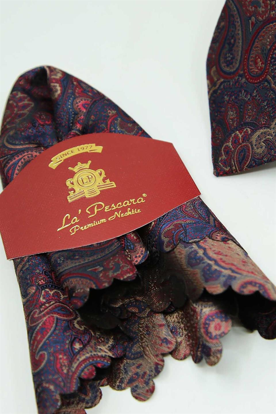 Lacivert - Kırmızı Şal Kravat