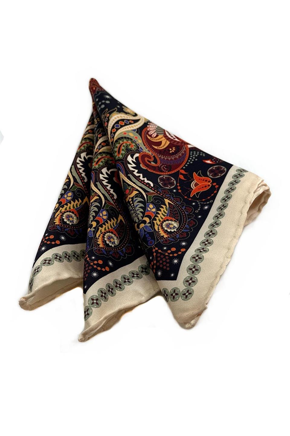 Lacivert - Krem Motif Desen Erkek Cep Mendili SPS621-99