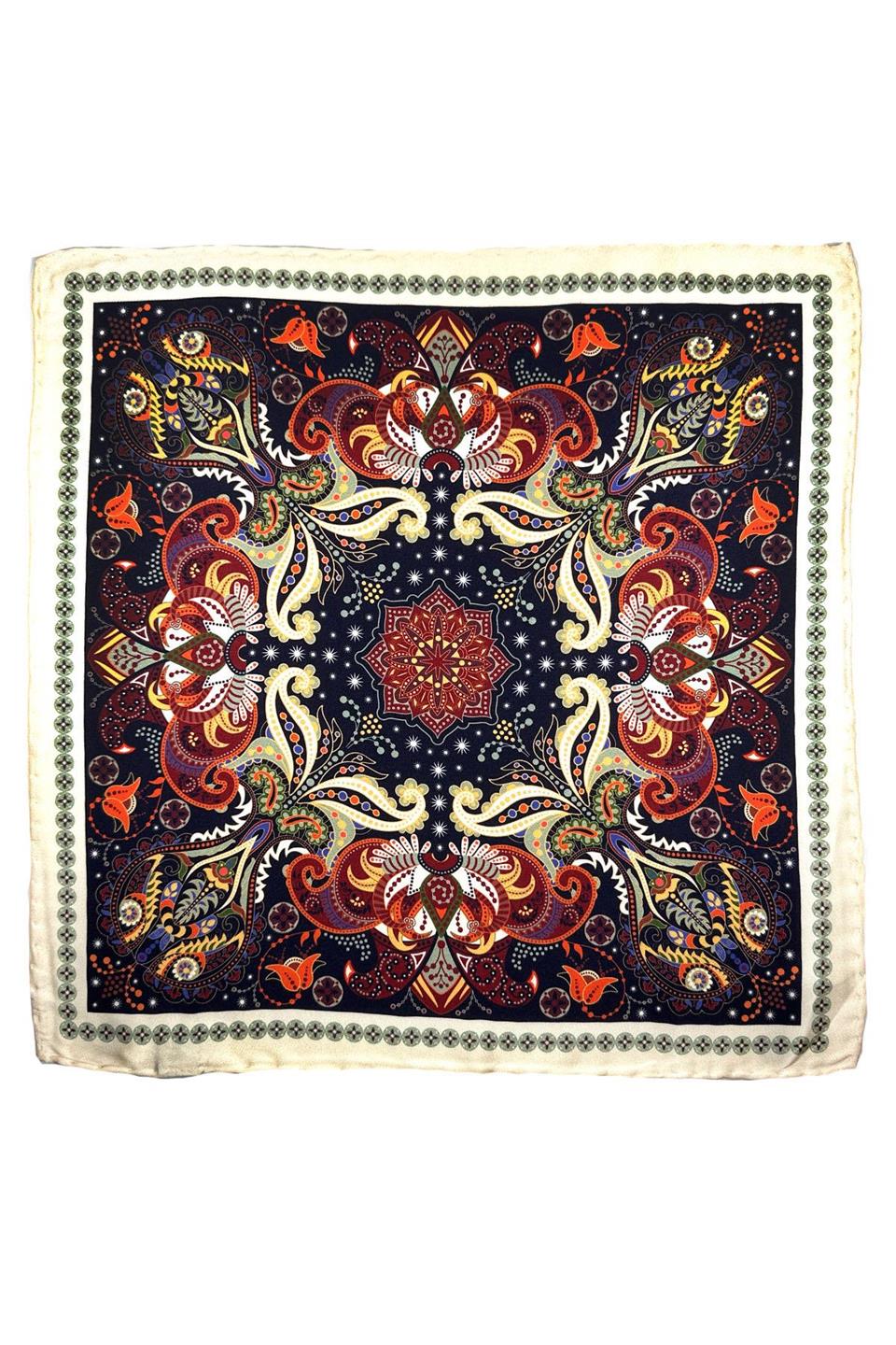 Lacivert - Krem Motif Desen Erkek Cep Mendili SPS621-99