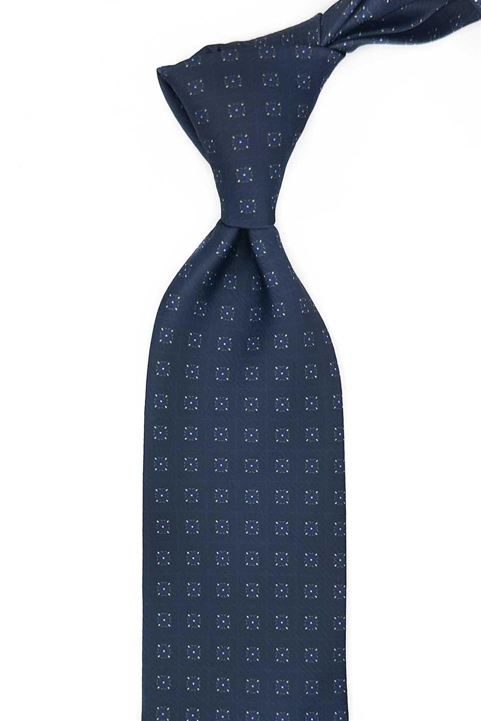 Lacivert Küçük Desen Baskılı Mendilli Klasik Kravat KK13347