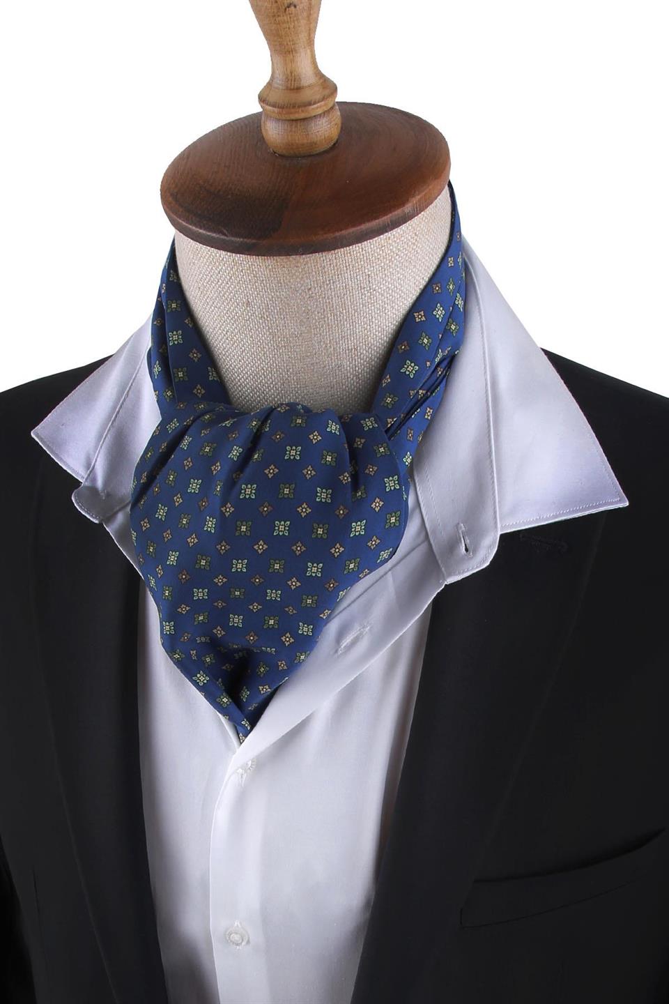 Lacivert Küçük Desen İpek İtalyan Erkek Ascot K432