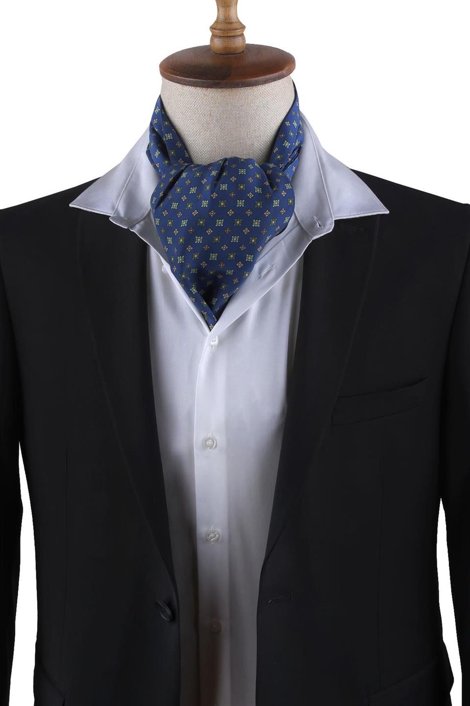 Lacivert Küçük Desen İpek İtalyan Erkek Ascot K432
