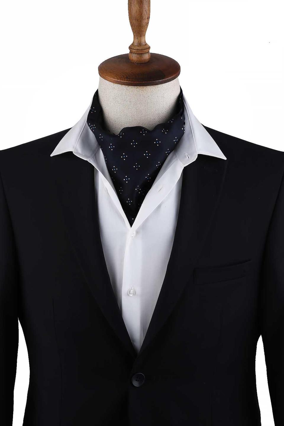 Lacivert Küçük Desen İtalyan İpek Erkek Ascot K615