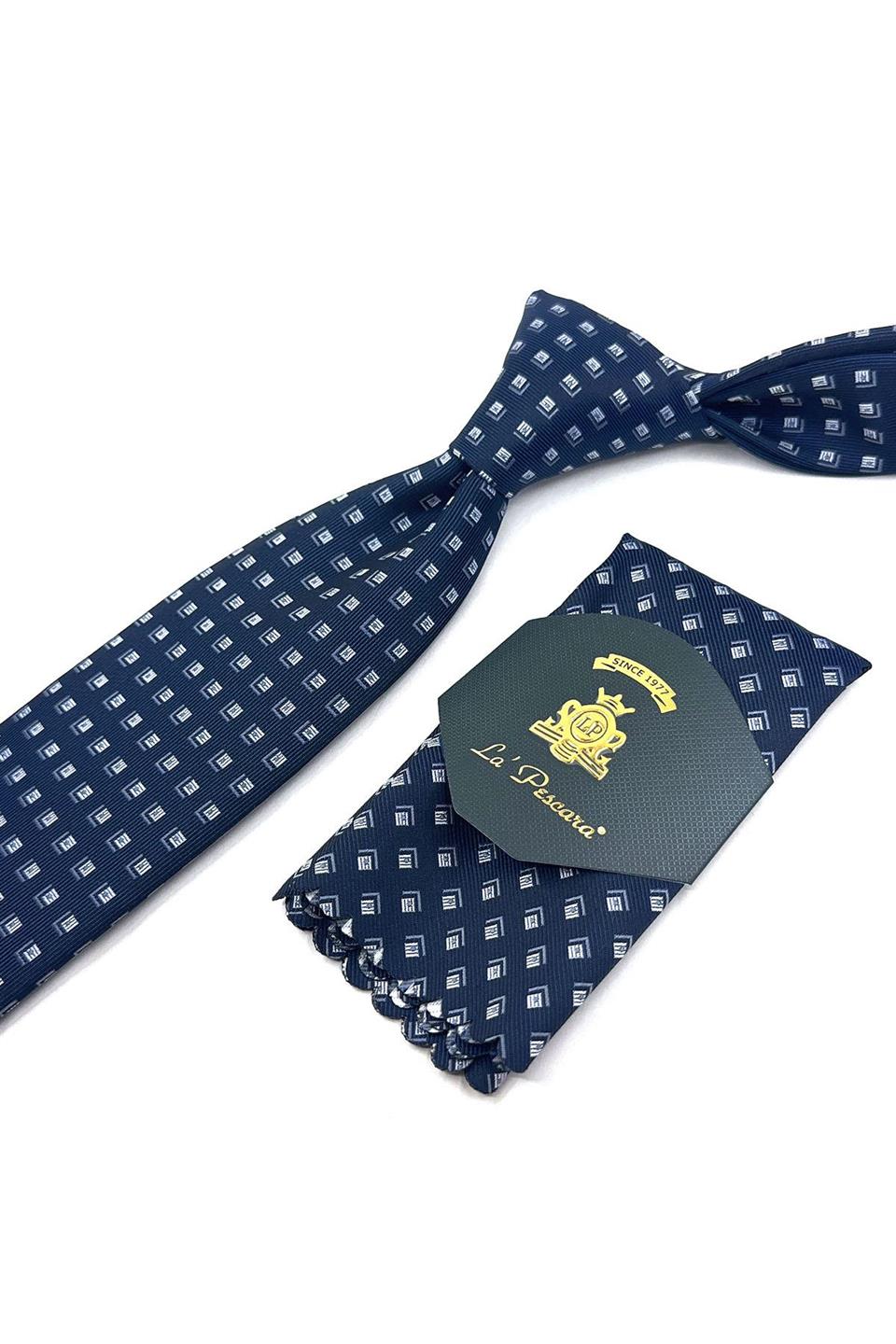 Lacivert Küçük Desen Mendilli Klasik Kravat KK11851