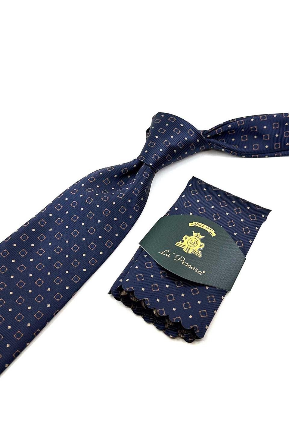 Lacivert Küçük Desen Mendilli Klasik Kravat KK12519
