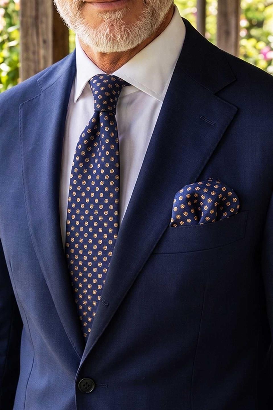 Lacivert Küçük Desen Mendilli Klasik Kravat KK13139