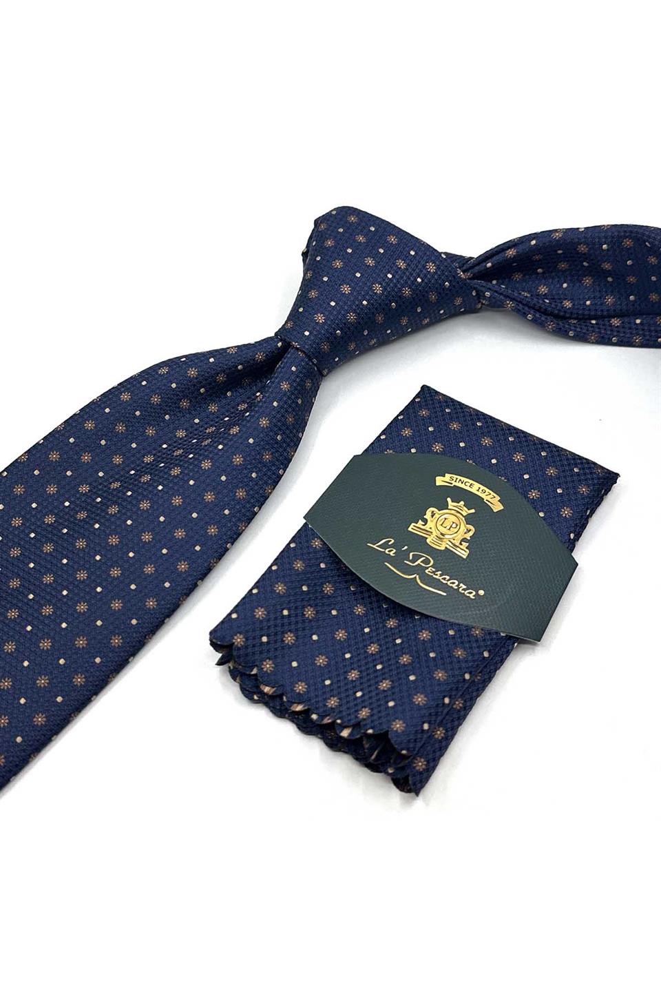 Lacivert Küçük Desen Mendilli Klasik Kravat KK13139