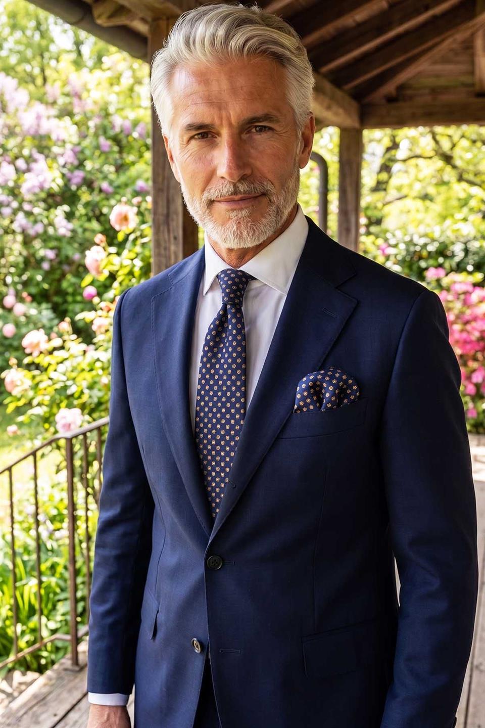 Lacivert Küçük Desen Mendilli Klasik Kravat KK13139