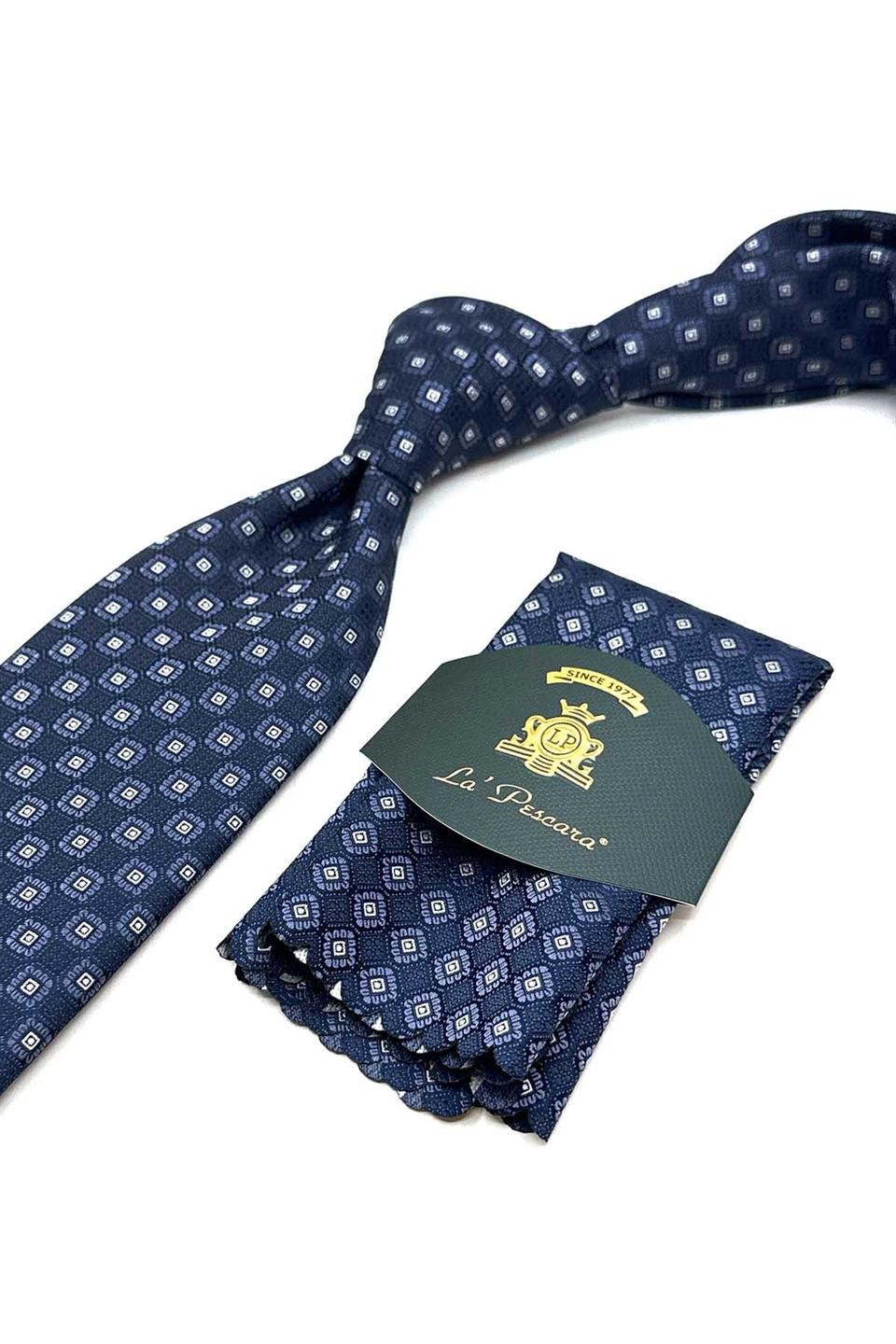 Lacivert Küçük Desen Mendilli Klasik Kravat KK13027