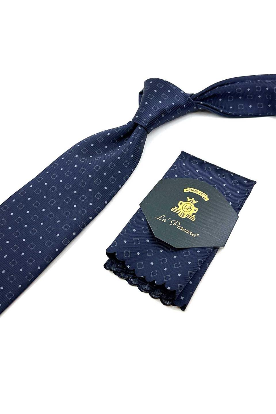 Lacivert Küçük Desen Mendilli Klasik Kravat KK12513