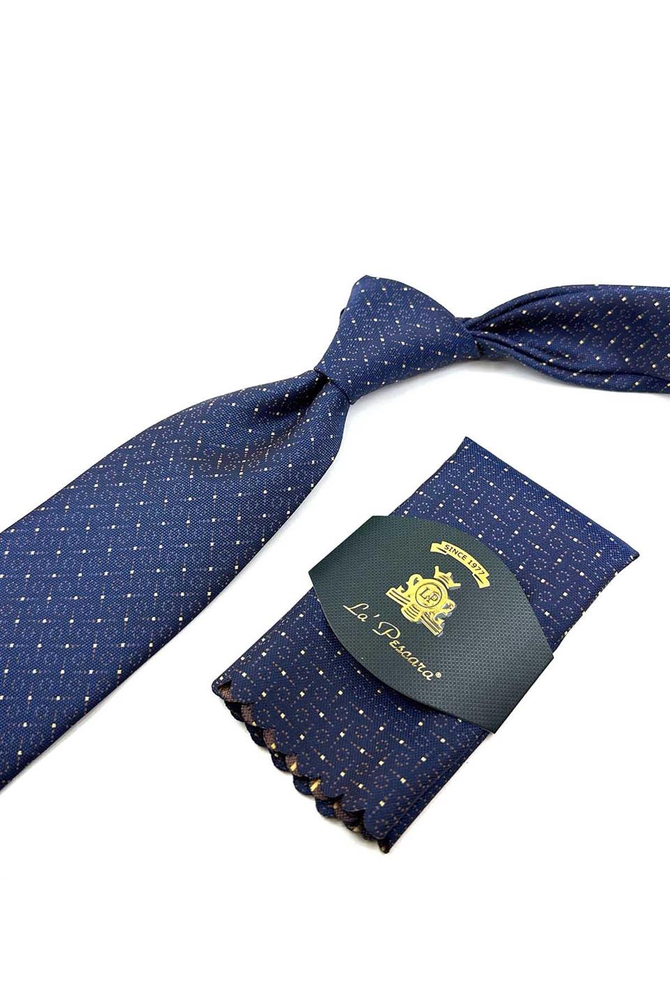 Lacivert Küçük Desen Mendilli Klasik Kravat KK12364