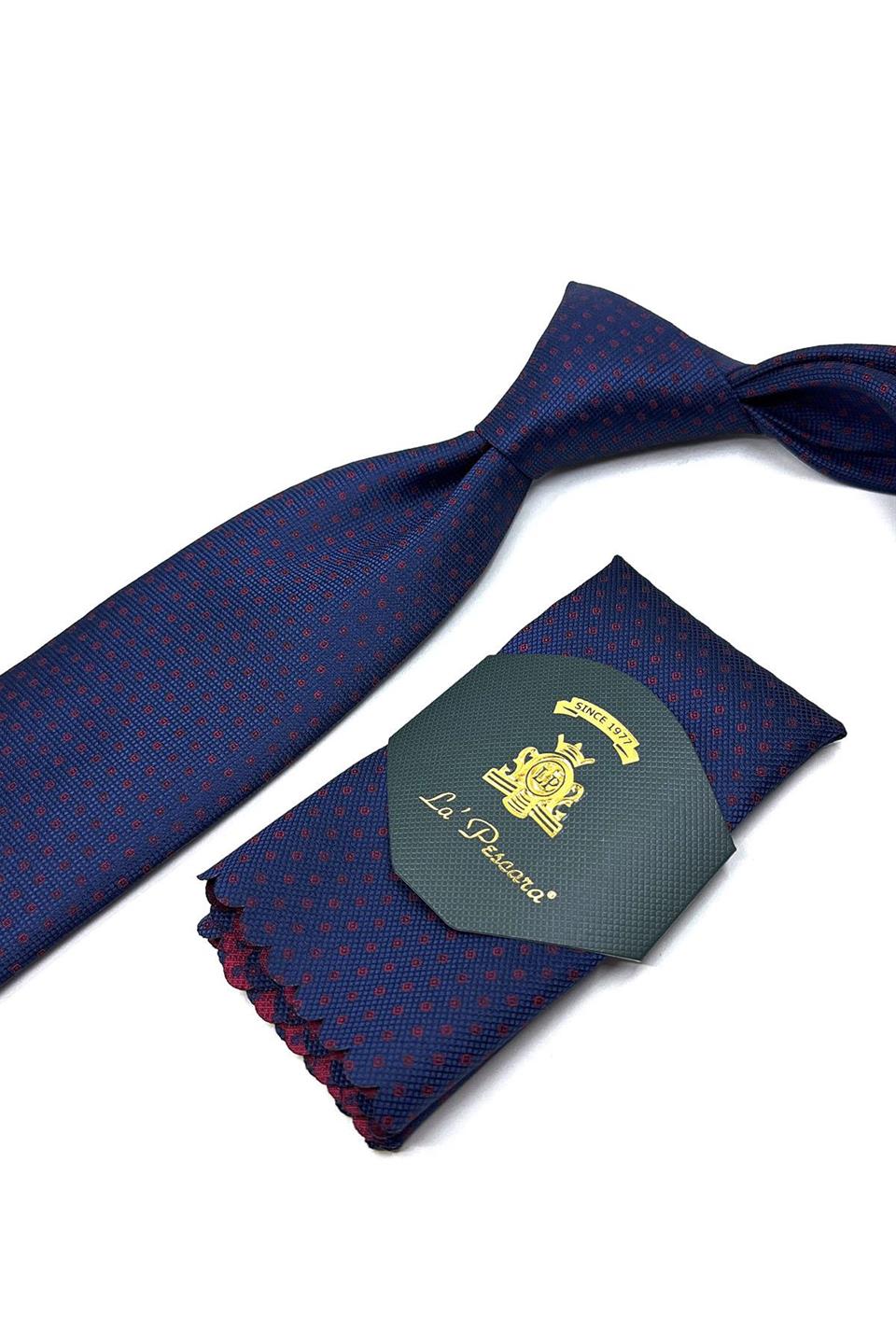 Lacivert Küçük Desen Mendilli Klasik Kravat KK11647