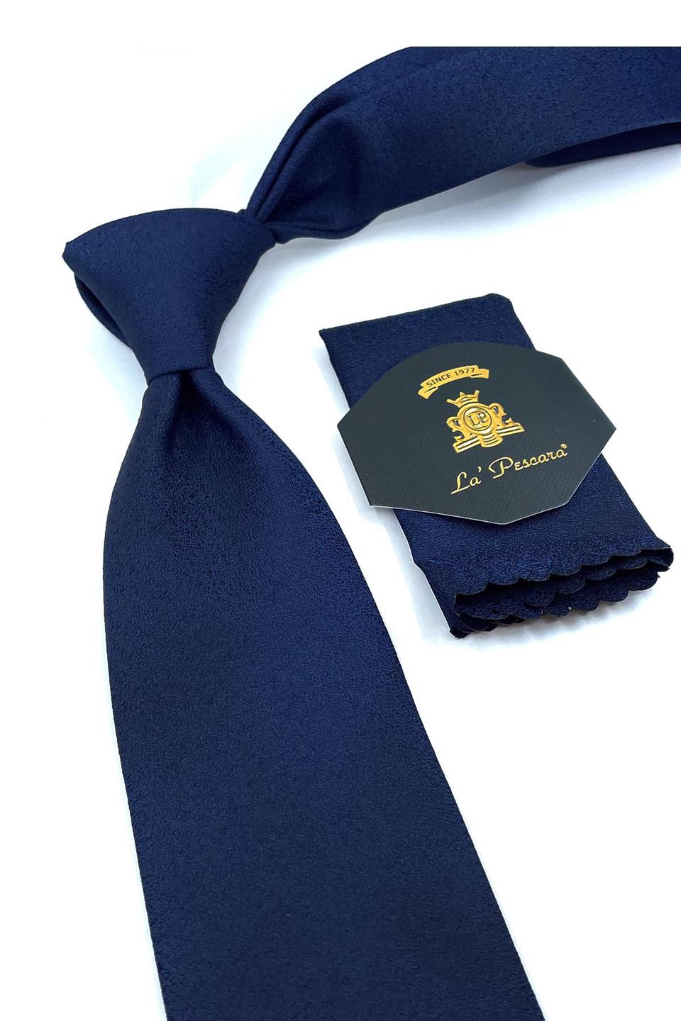 Lacivert Kum Desen Mendilli Klasik Kravat KK10992