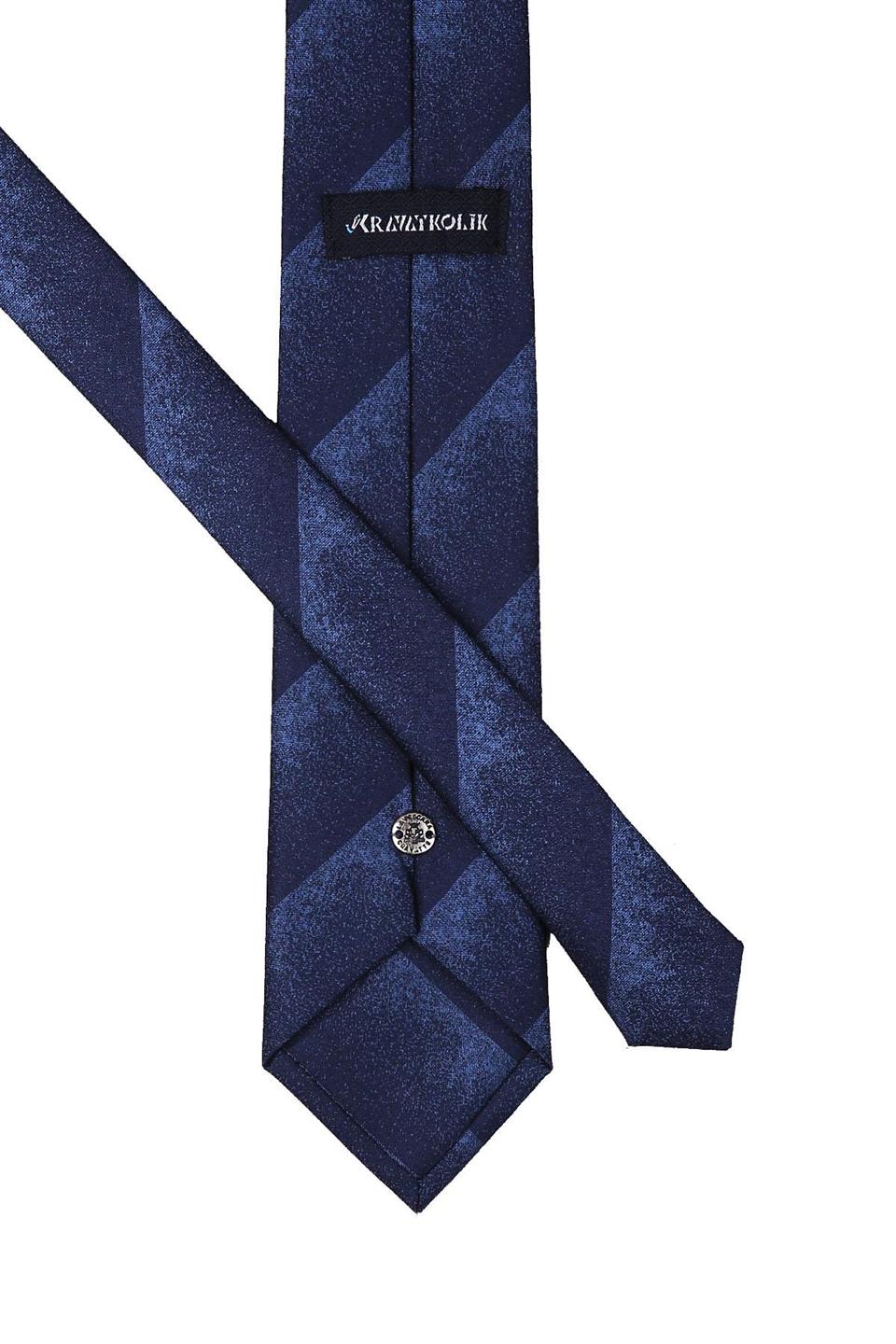 Lacivert Kum Desen Mendilli Klasik Kravat KK10014
