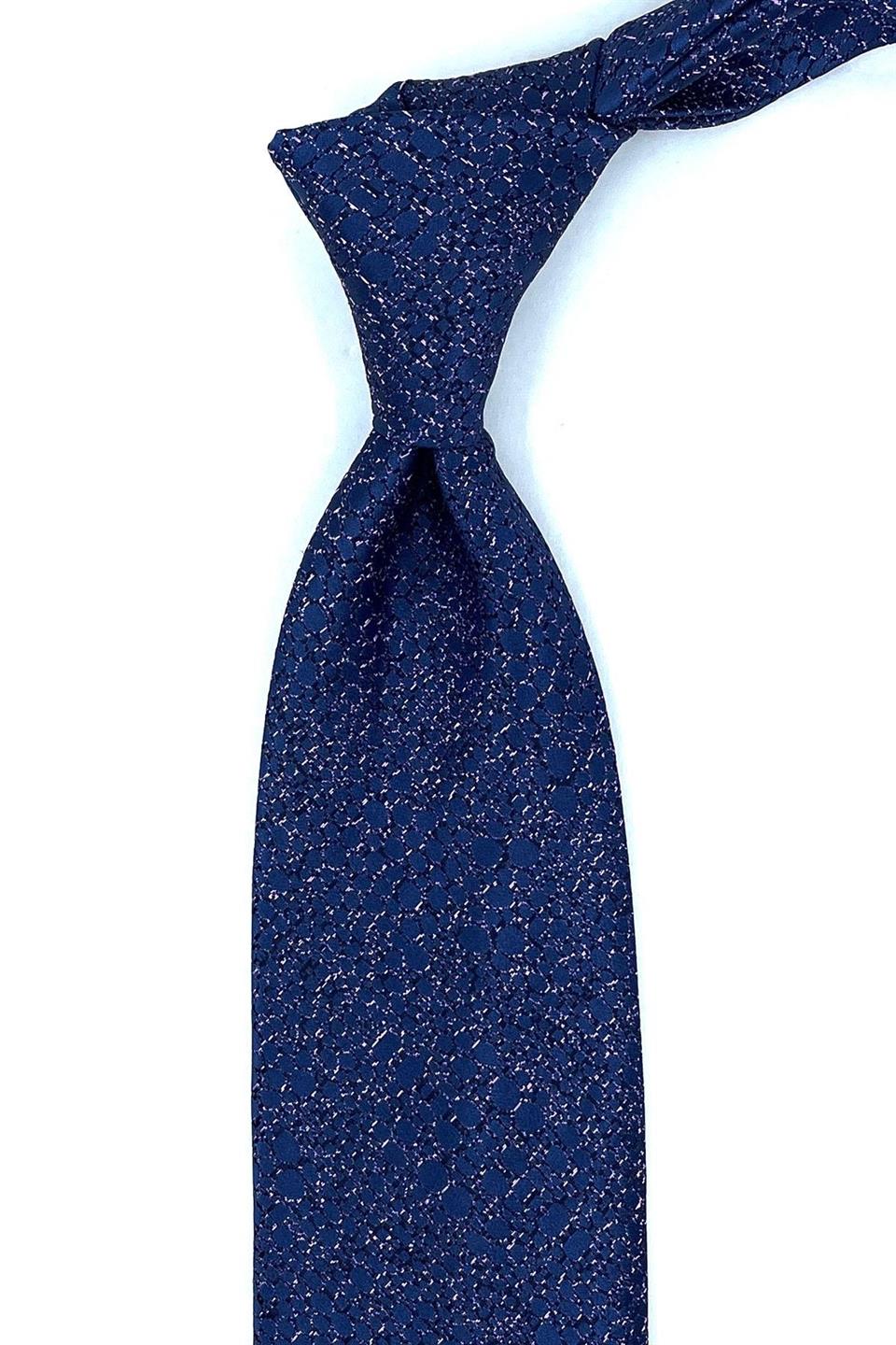 Lacivert Kum Desen Mendilli Klasik Kravat KK10928