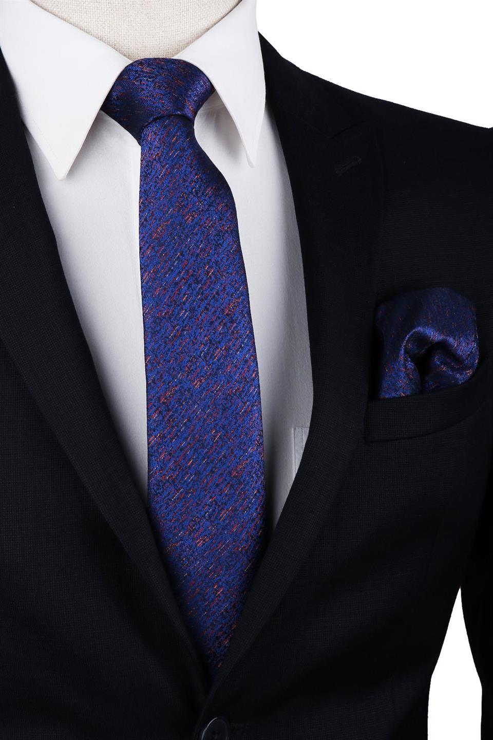 Lacivert Kum Desen Mendilli Klasik Kravat KK10032