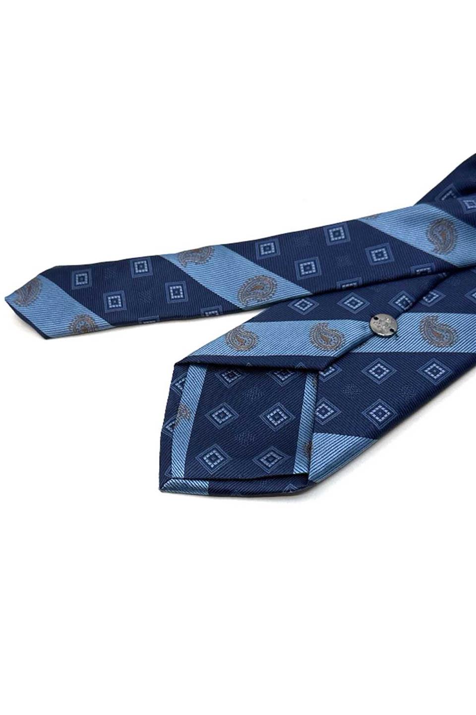 Lacivert - Mavi Çizgi Desen Mendilli Klasik Kravat KK13695