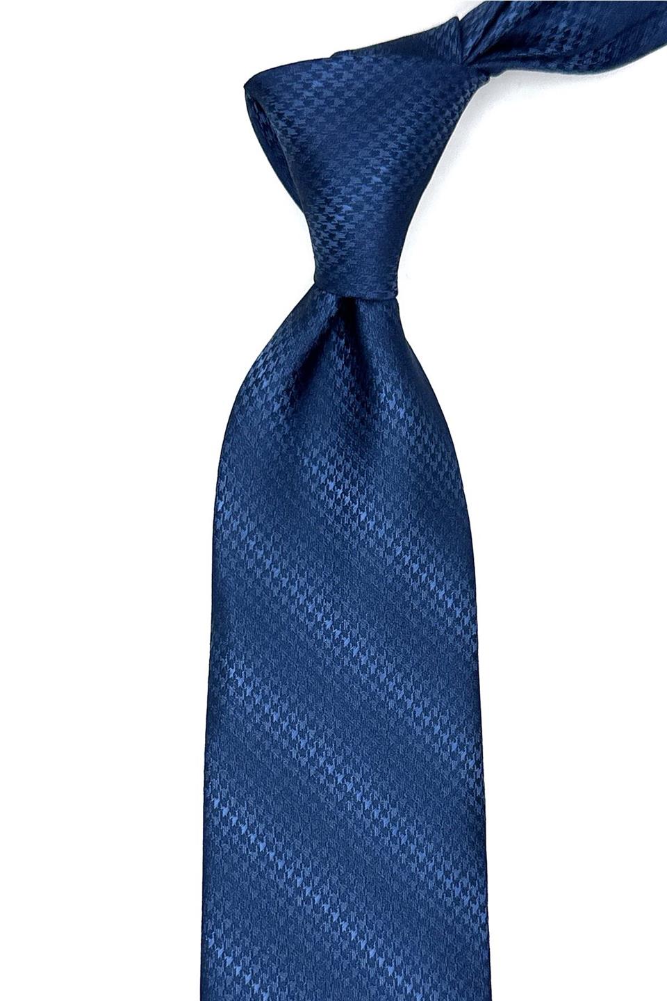 Lacivert - Mavi Kaz Ayağı Mendilli Klasik Kravat KK13014