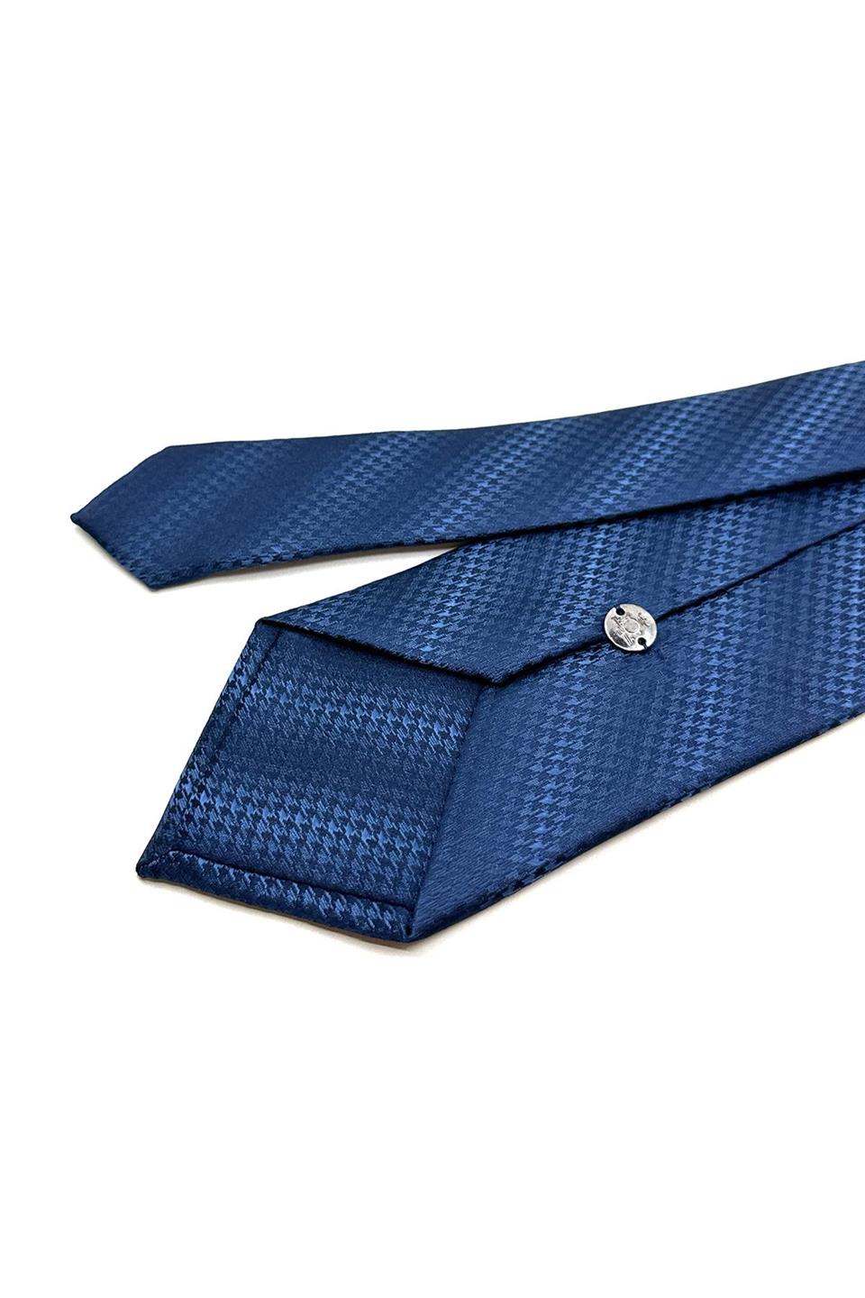 Lacivert - Mavi Kaz Ayağı Mendilli Klasik Kravat KK13014