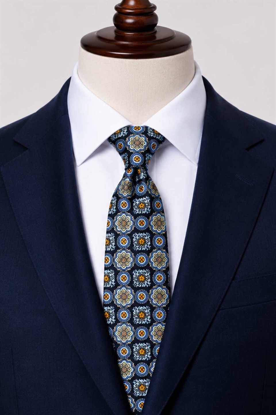 Lacivert Mavi Motif Desen İtalyan İpek Kravat İK2560