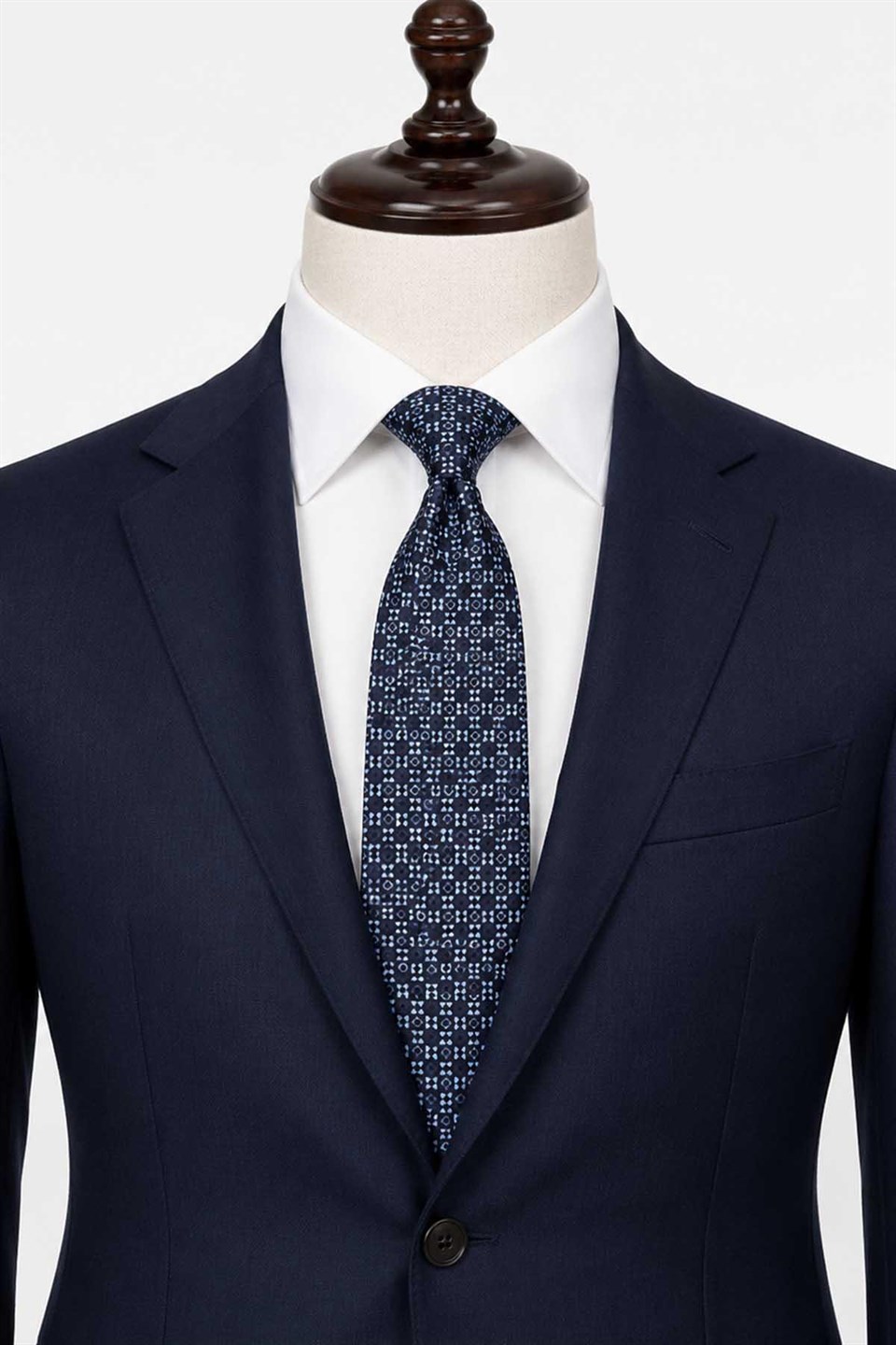 Lacivert Mavi Motif Desen İtalyan İpek Kravat İK2544