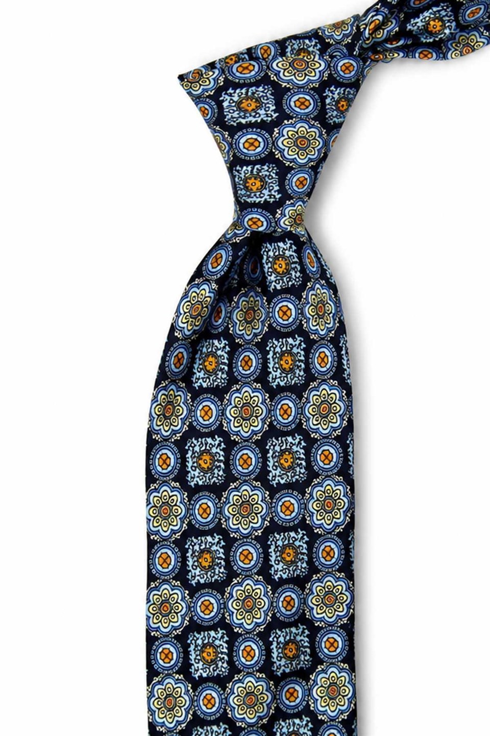 Lacivert Mavi Motif Desen İtalyan İpek Kravat İK2560