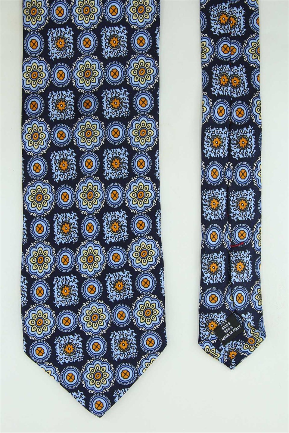 Lacivert Mavi Motif Desen İtalyan İpek Kravat İK2560