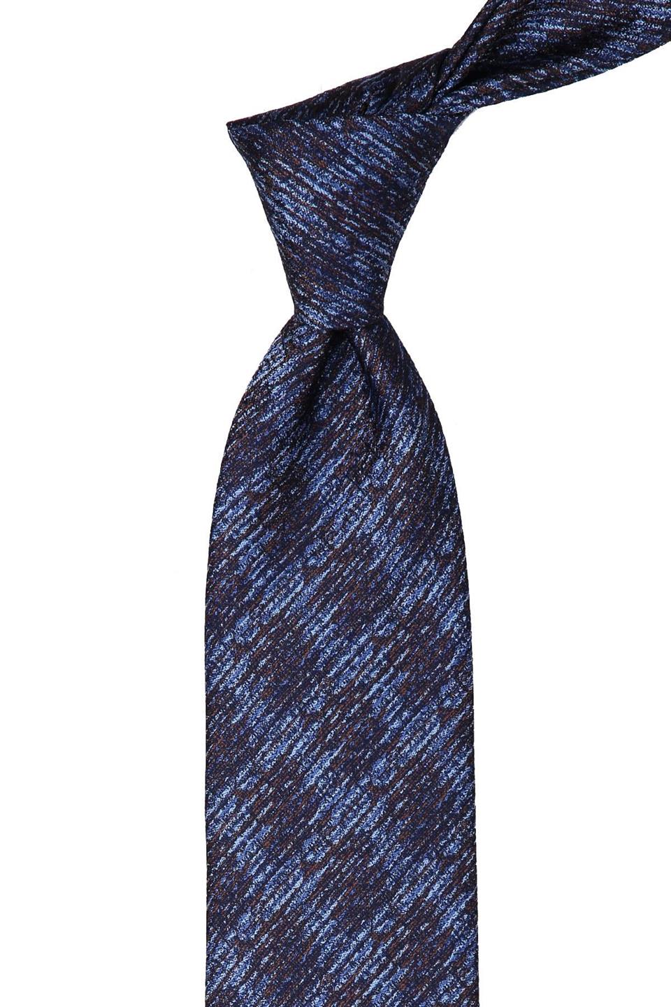 Lacivert - Mavi Motif Desen Mendilli Klasik Kravat KK10374