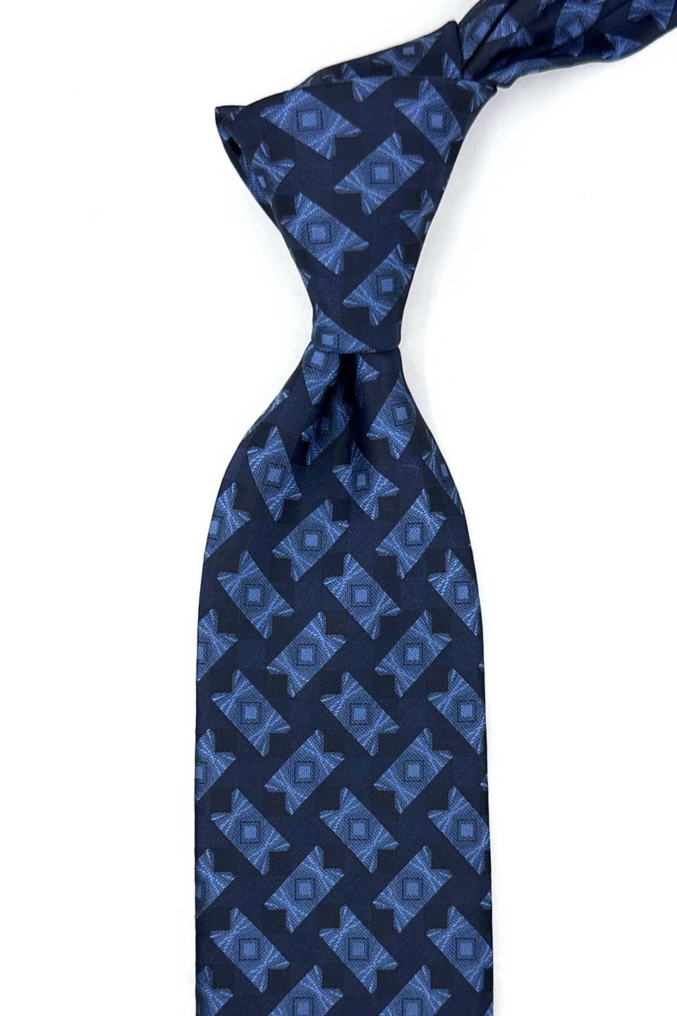 Lacivert Mavi Motif Desen Mendilli Klasik Kravat KK13933