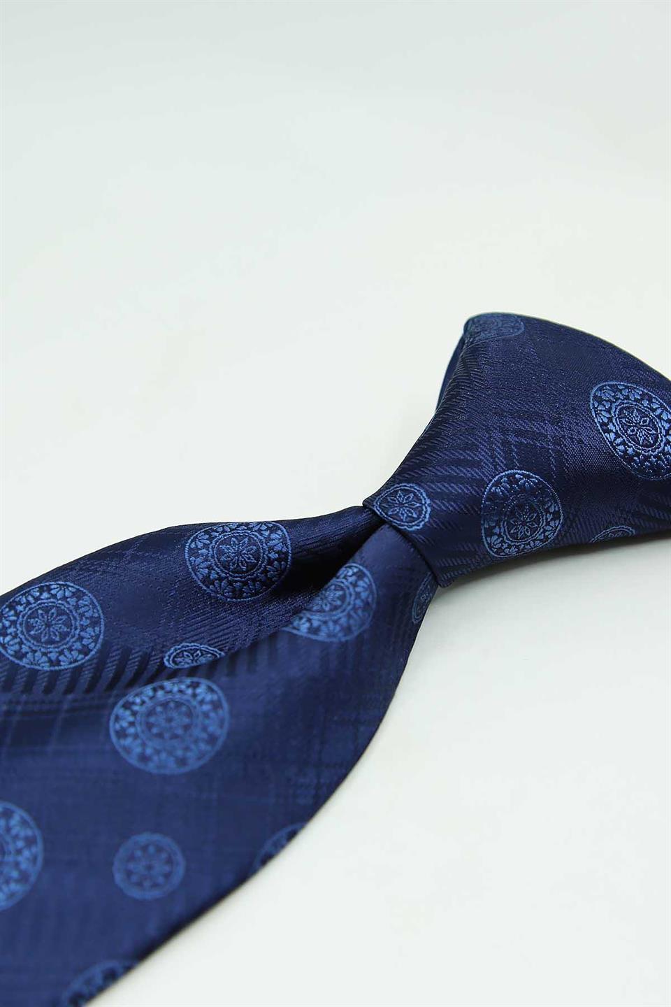 Lacivert - Mavi Motif Kravat