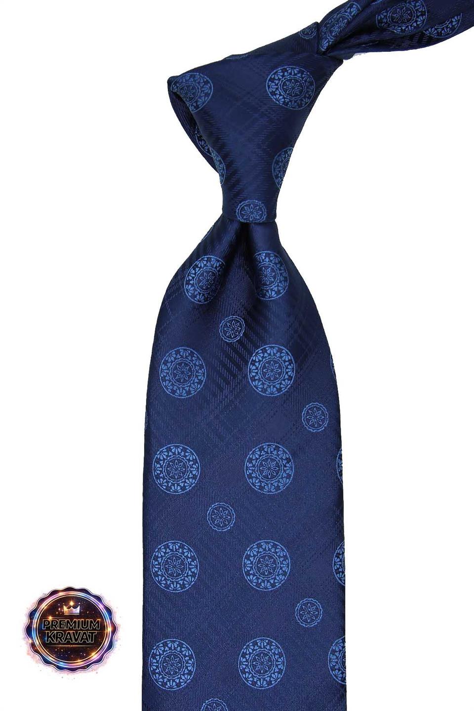 Lacivert - Mavi Motif Kravat