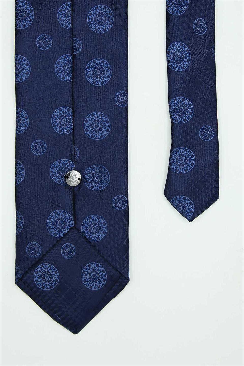 Lacivert - Mavi Motif Kravat