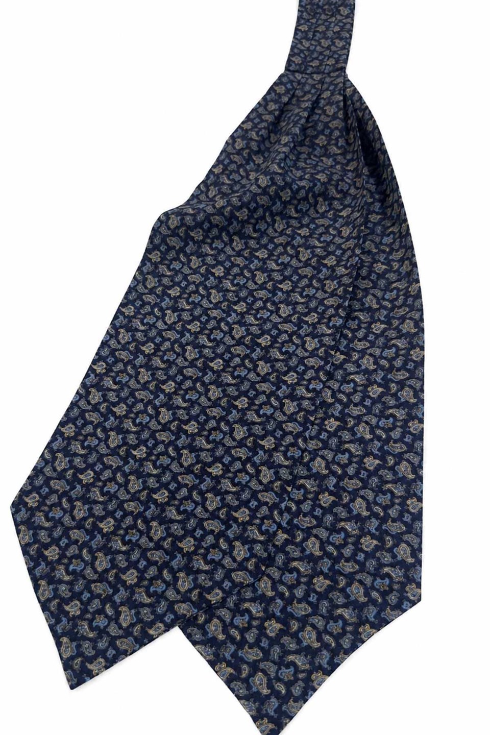 Lacivert Mavi Şal Desen İtalyan İpek Ascot Kravat SAC128