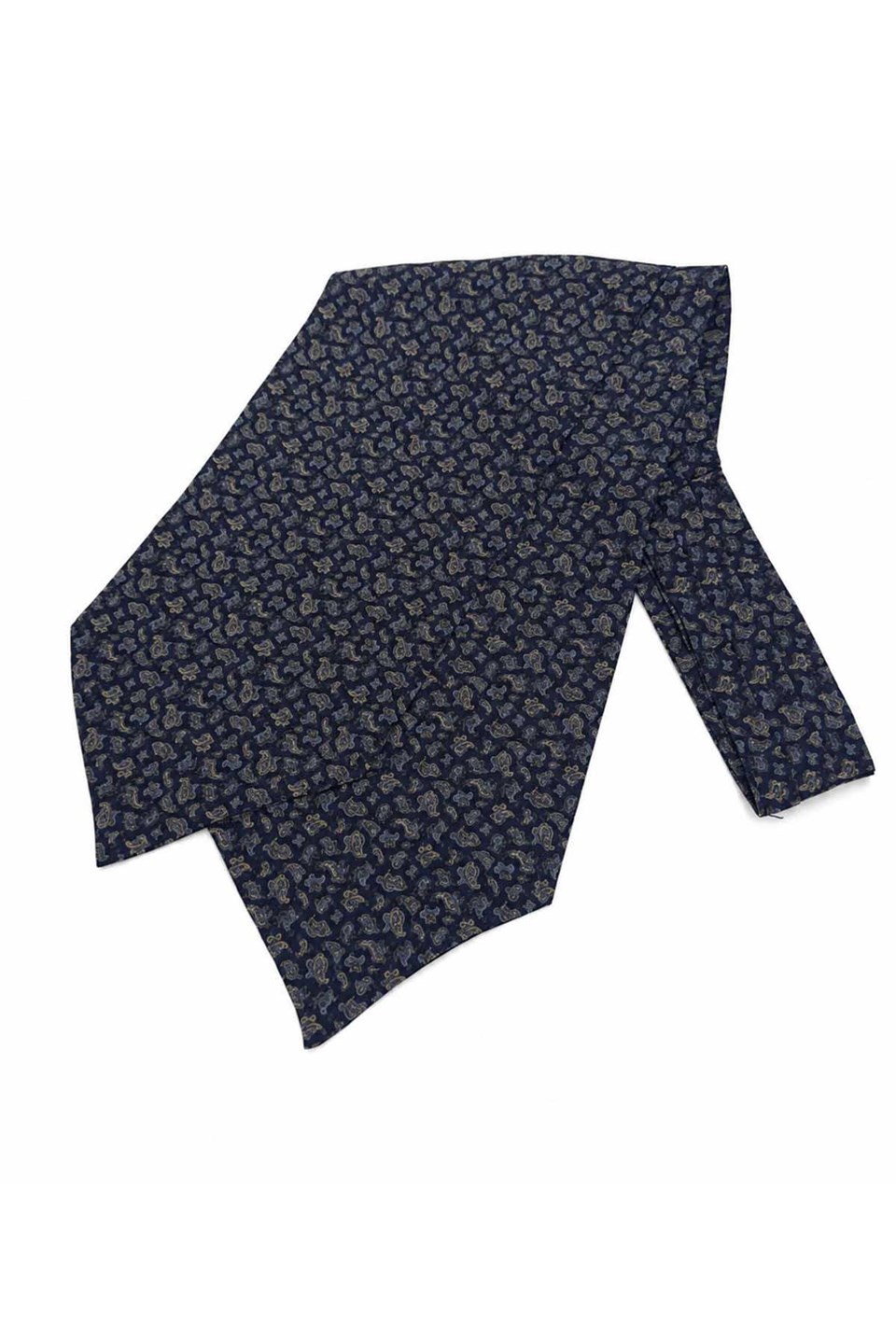 Lacivert Mavi Şal Desen İtalyan İpek Ascot Kravat SAC128